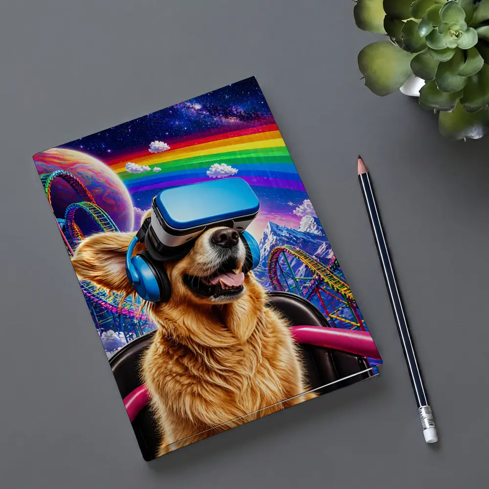 Golden Retriever VR Headset Rainbow Galaxy Background – Notebooks