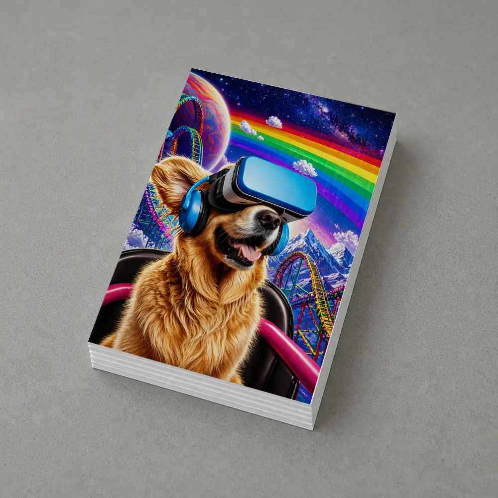 Golden Retriever VR Headset Rainbow Galaxy Background – Postcards