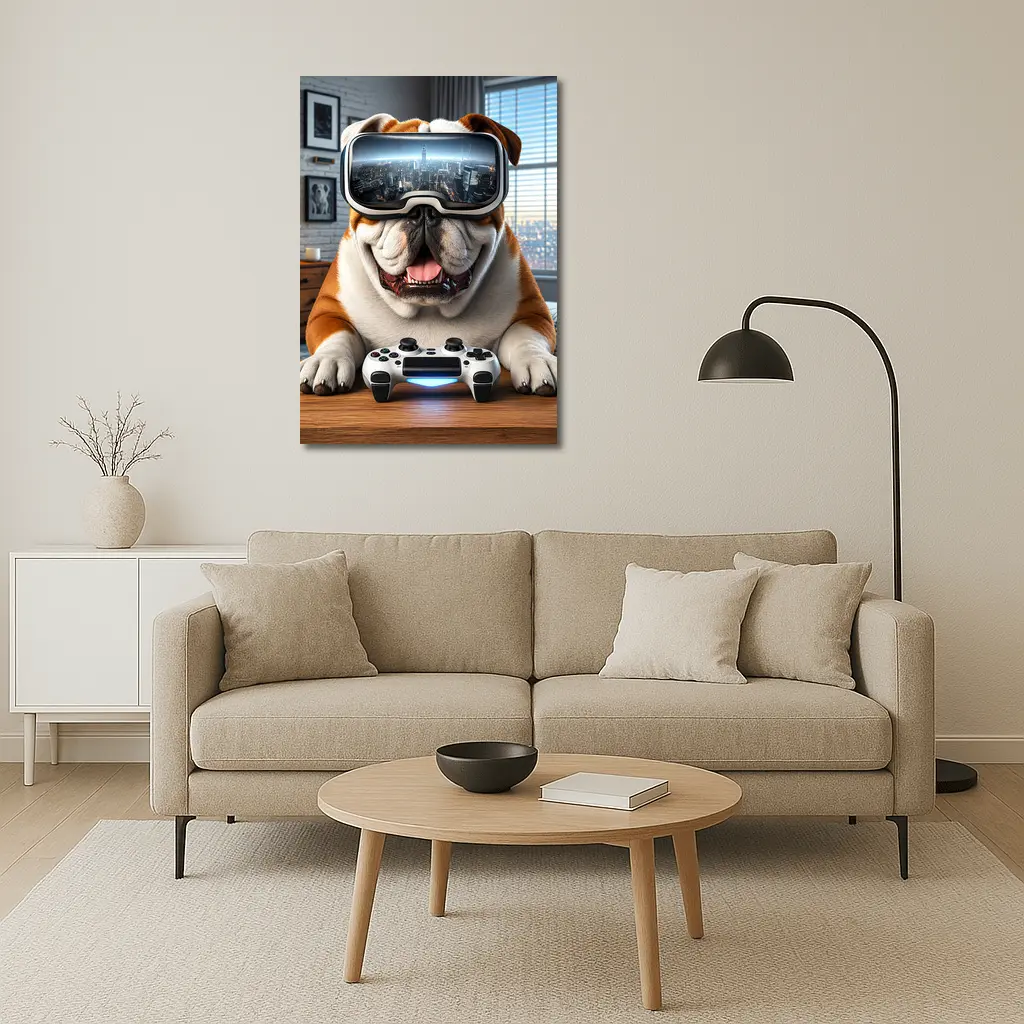 English Bulldog VR Gaming Controller Cozy Room – Wall Art