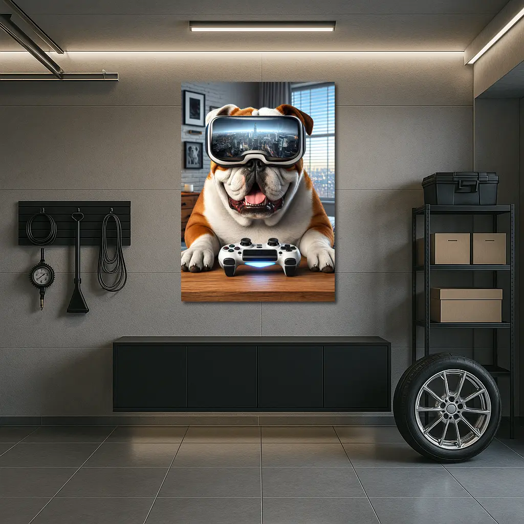 English Bulldog VR Gaming Controller Cozy Room – Wall Art