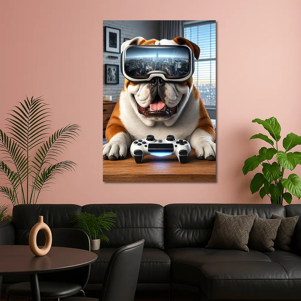English Bulldog VR Gaming Controller Cozy Room – Wall Art