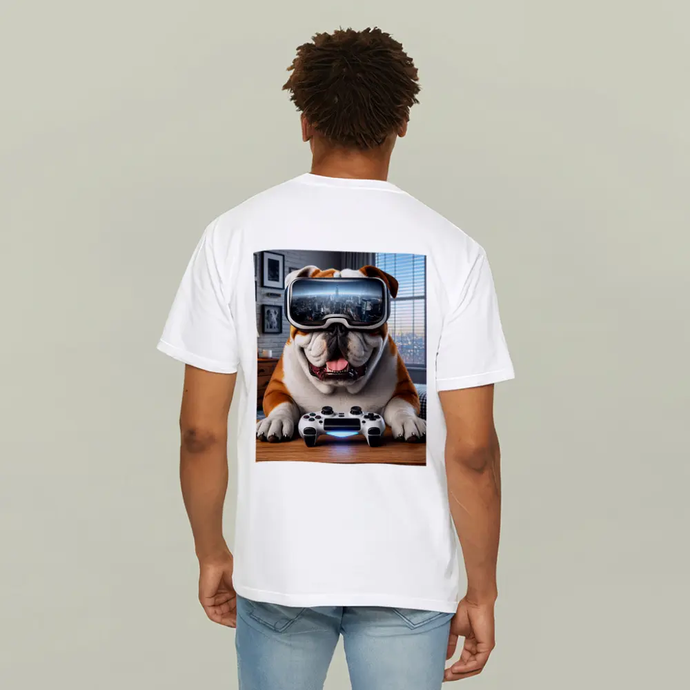English Bulldog VR Gaming Controller Cozy Room – T-Shirts