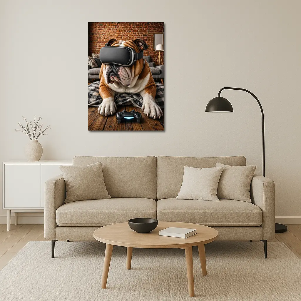 English Bulldog Gaming VR Headset Cozy Room – Wall Art