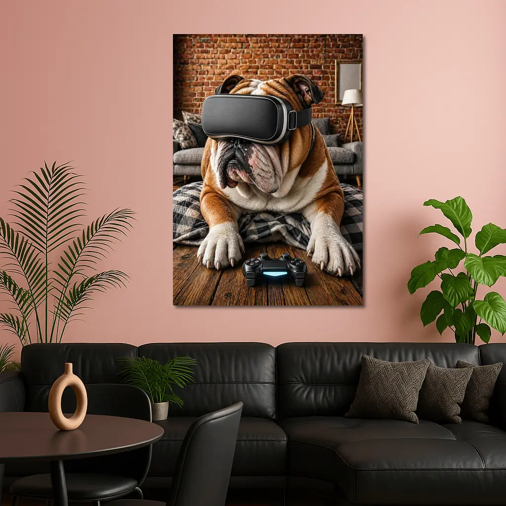 English Bulldog Gaming VR Headset Cozy Room – Wall Art