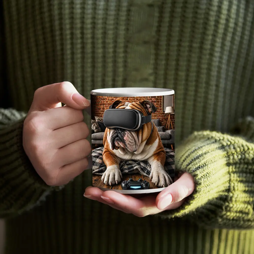 English Bulldog Gaming VR Headset Cozy Room – Mugs