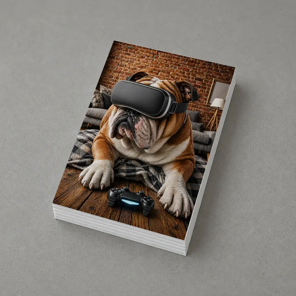 English Bulldog Gaming VR Headset Cozy Room – Postcards