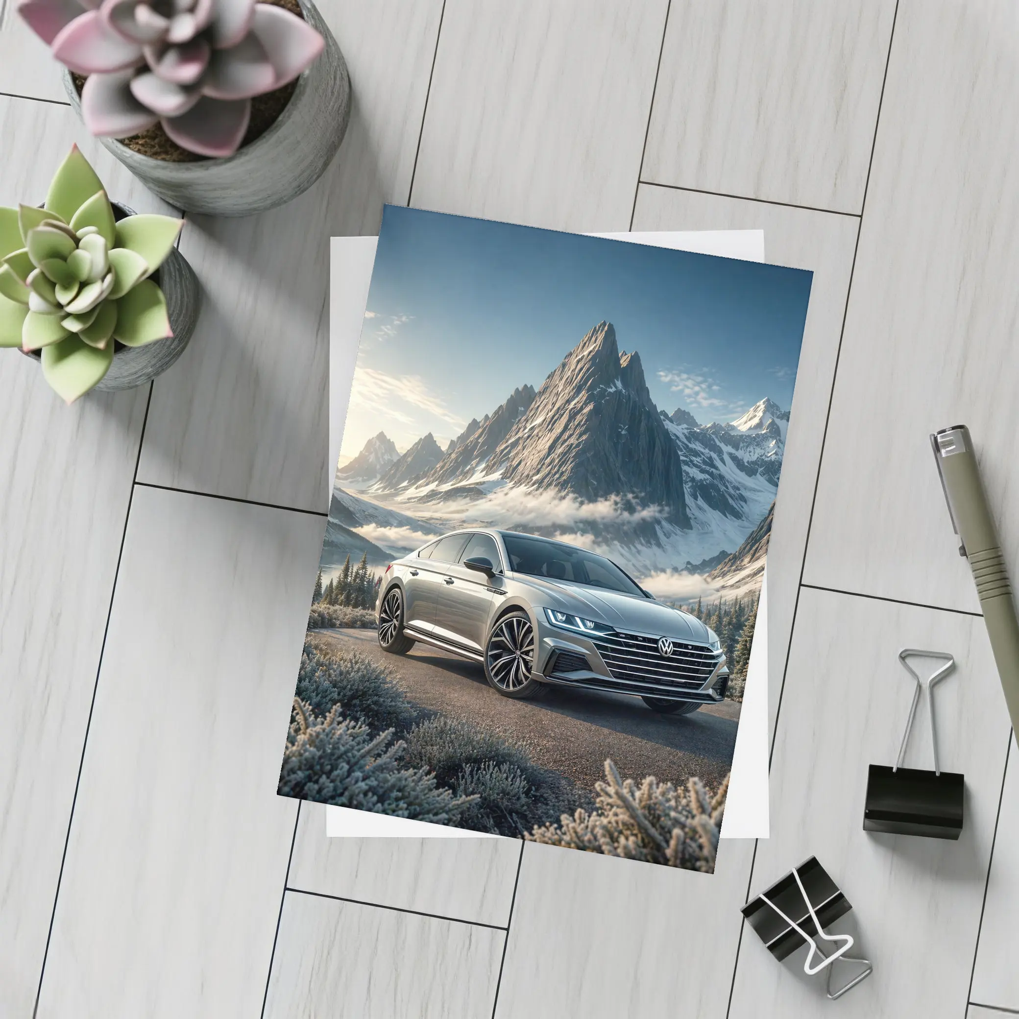 Volkswagen Arteon Silver Sedan Mountain Backdrop – Postcards