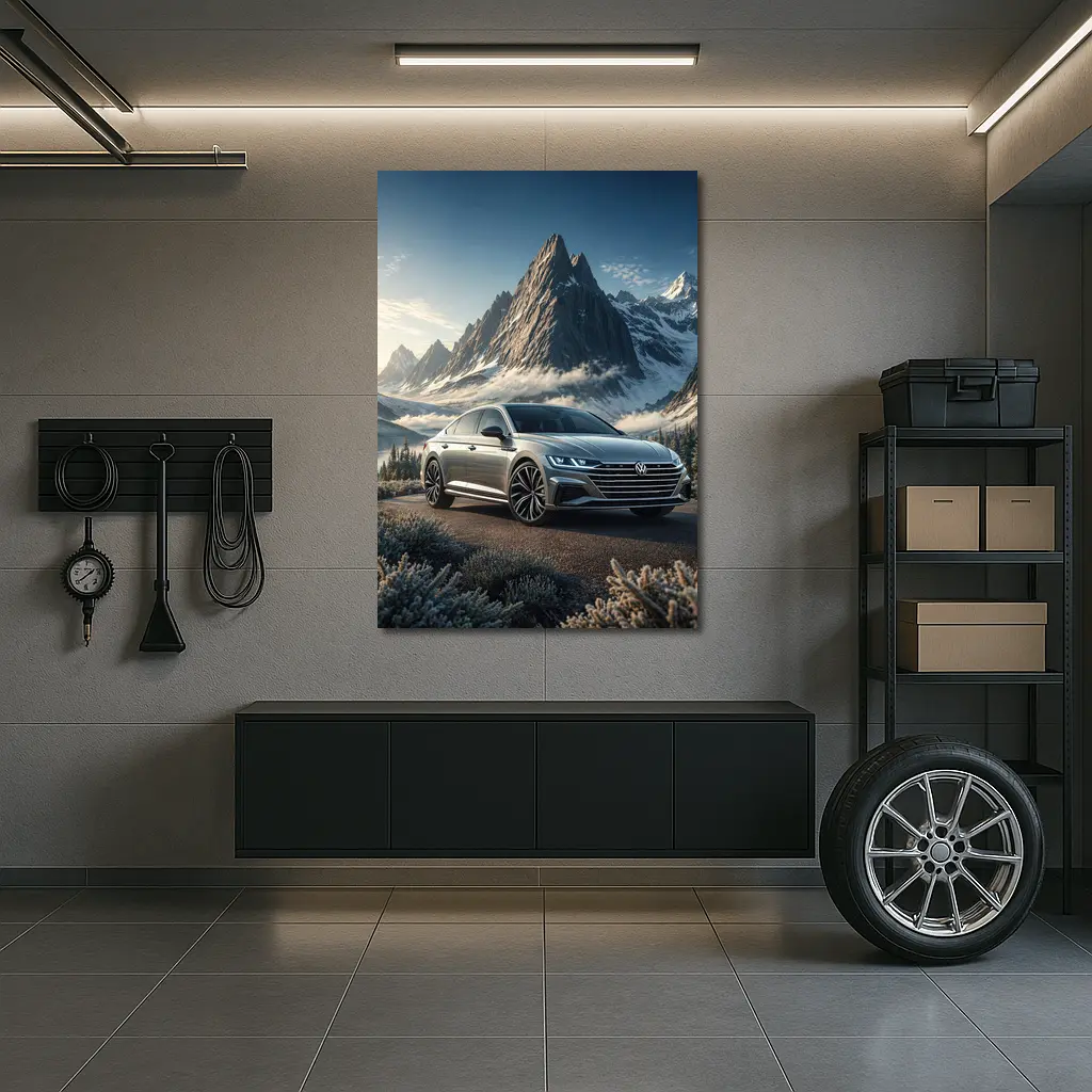 Volkswagen Arteon Silver Sedan Mountain Backdrop – Wall Art