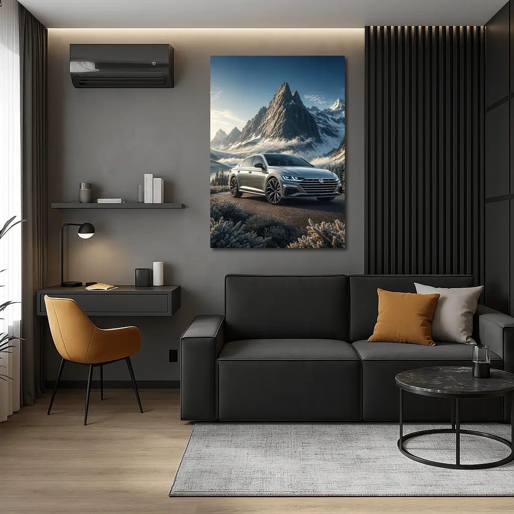 Volkswagen Arteon Silver Sedan Mountain Backdrop – Wall Art