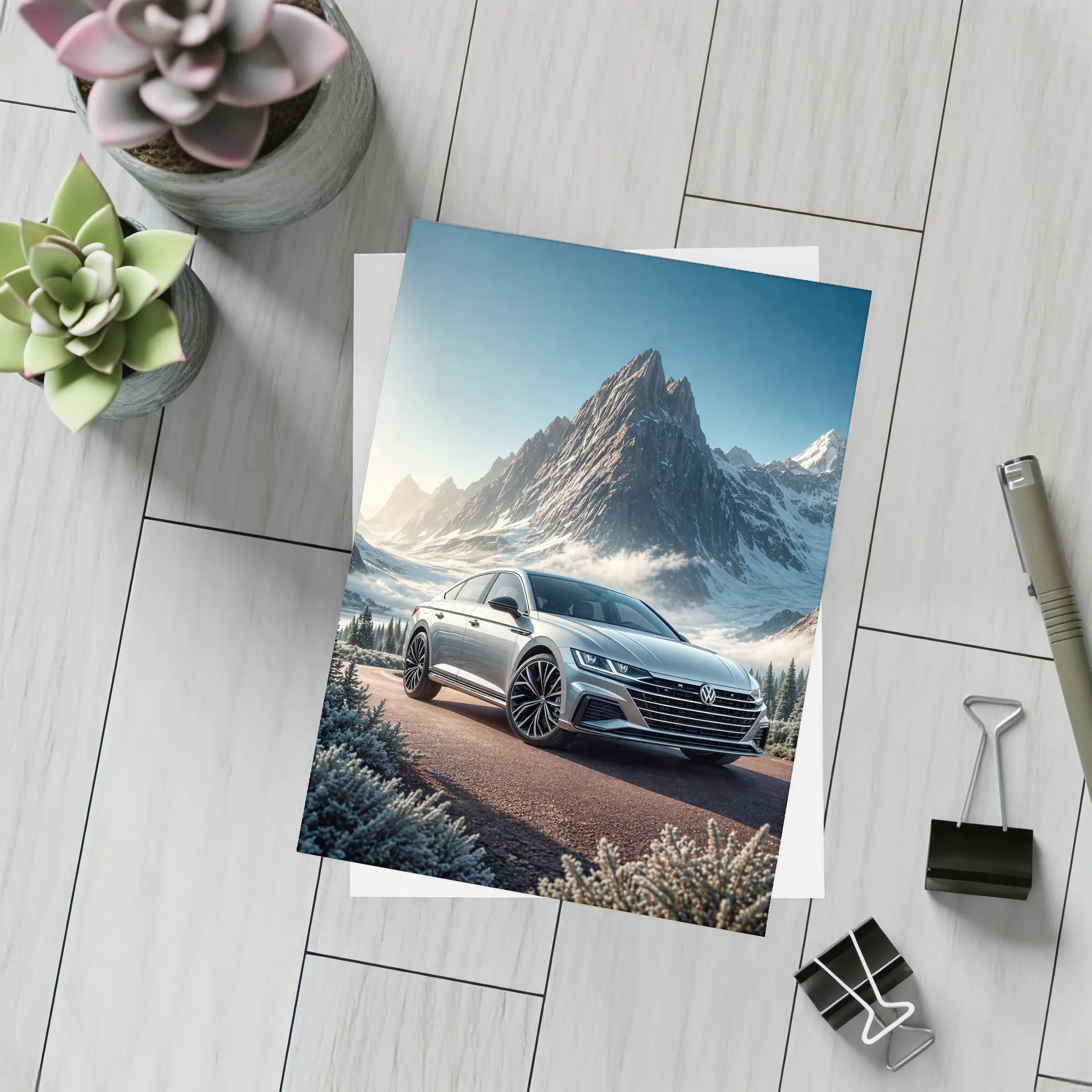 Volkswagen Arteon Silver Car Snowy Mountain – Postcards