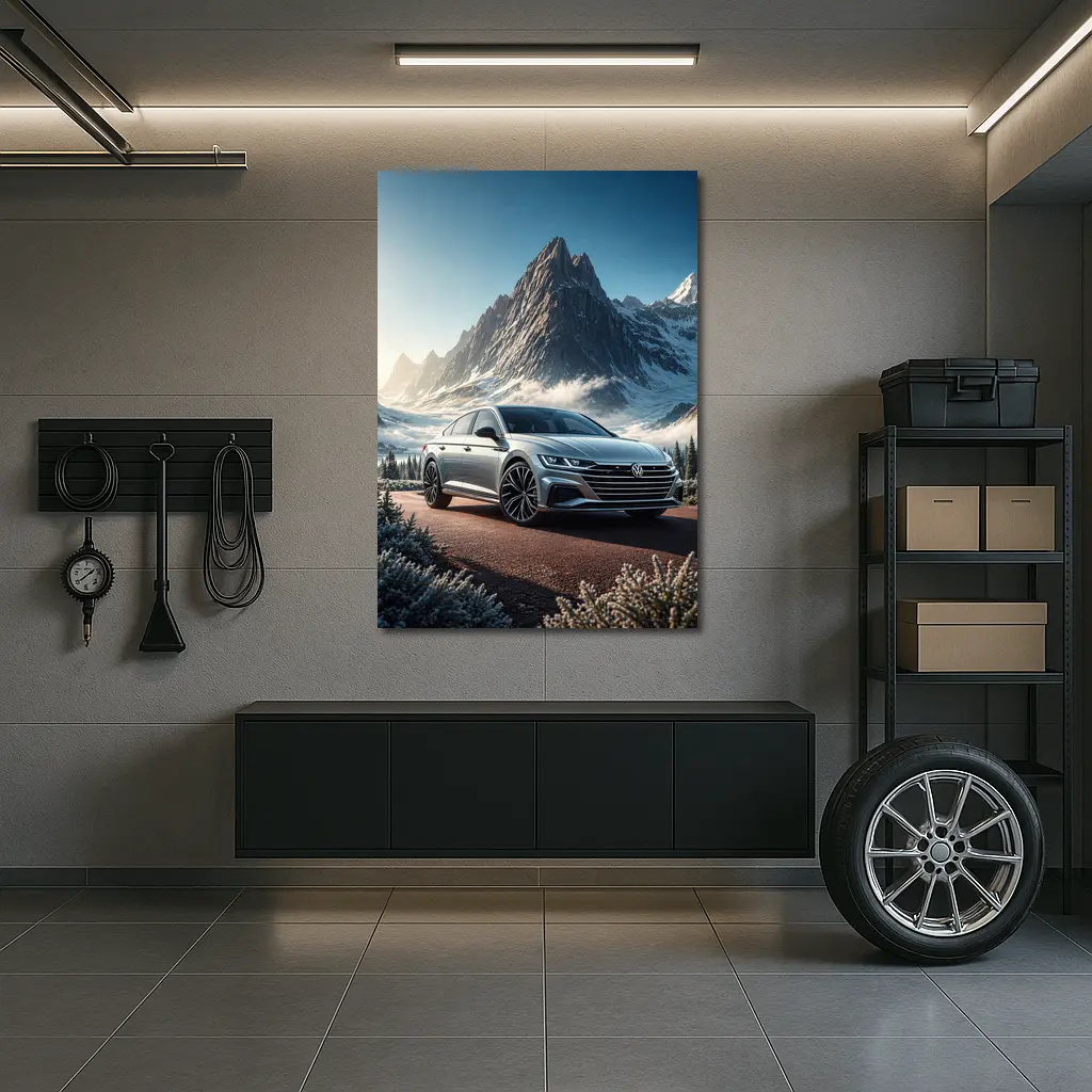 Volkswagen Arteon Silver Car Snowy Mountain – Wall Art