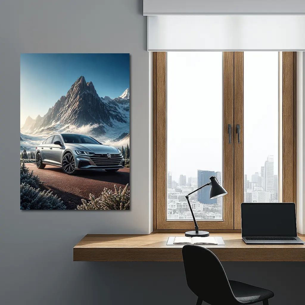 Volkswagen Arteon Silver Car Snowy Mountain – Wall Art