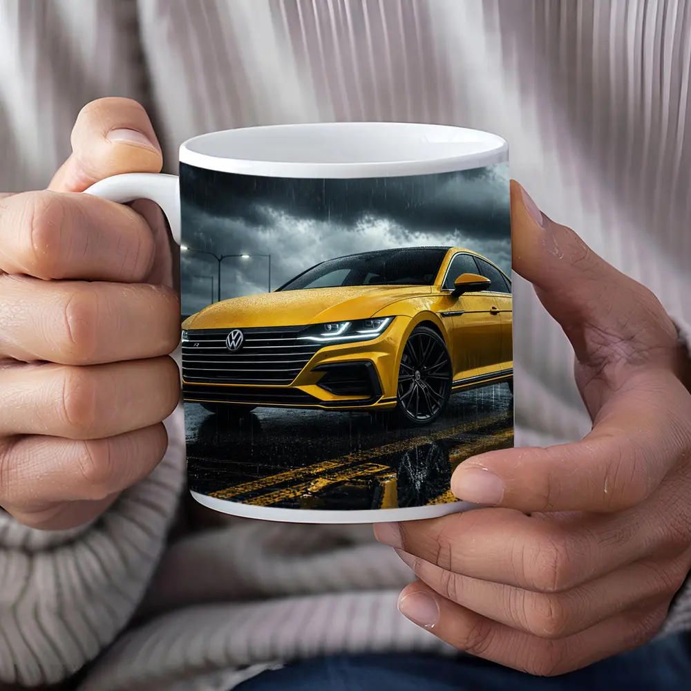 Volkswagen Arteon Yellow in Rainy Storm – Mugs