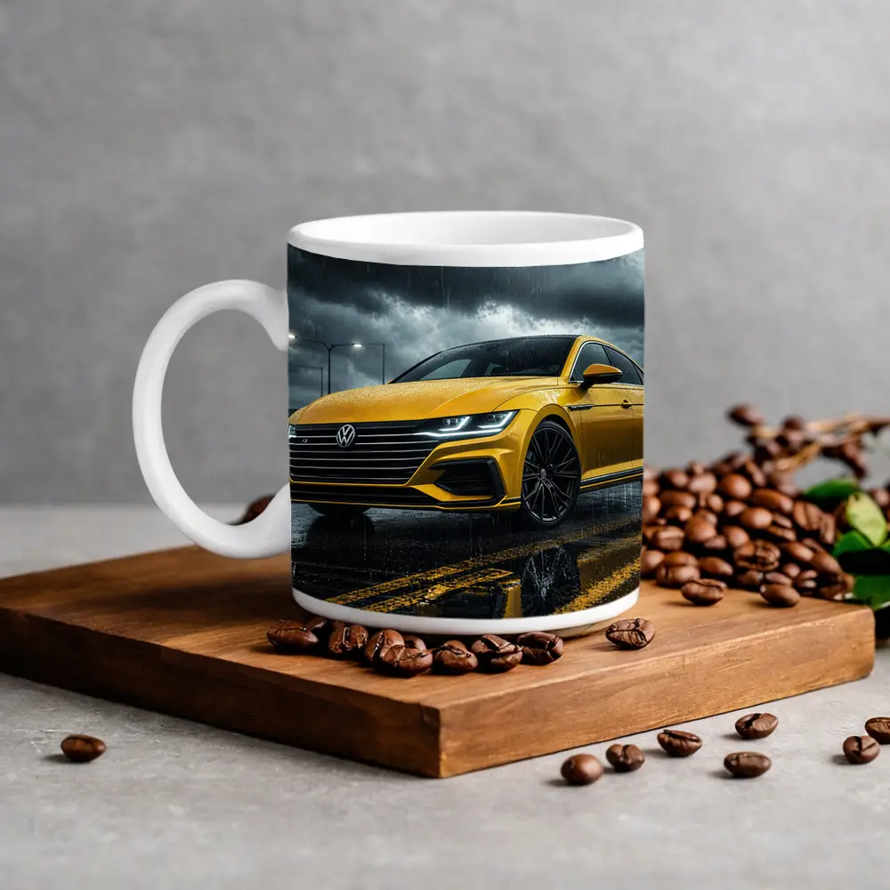 Volkswagen Arteon Yellow in Rainy Storm – Mugs