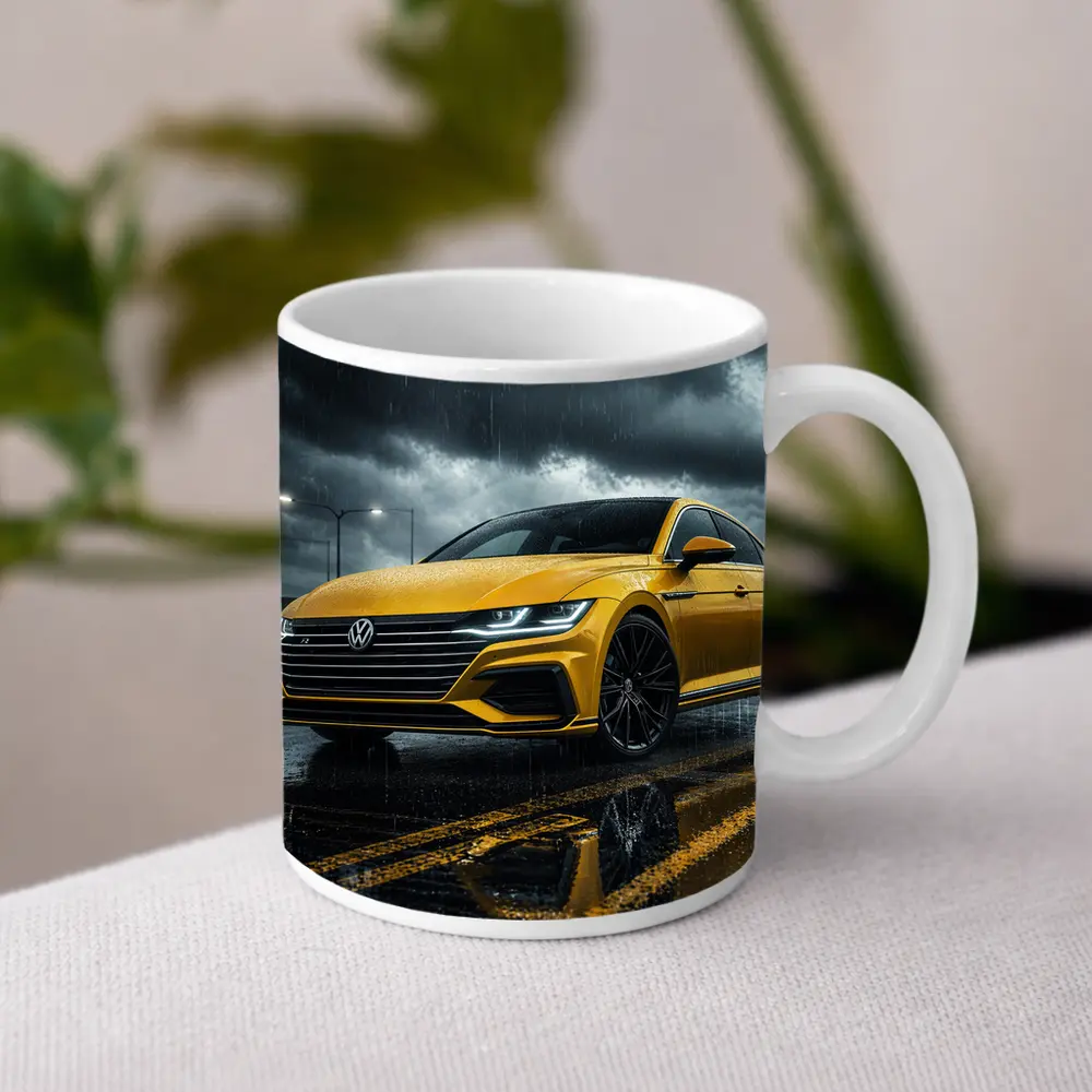 Volkswagen Arteon Yellow in Rainy Storm – Mugs