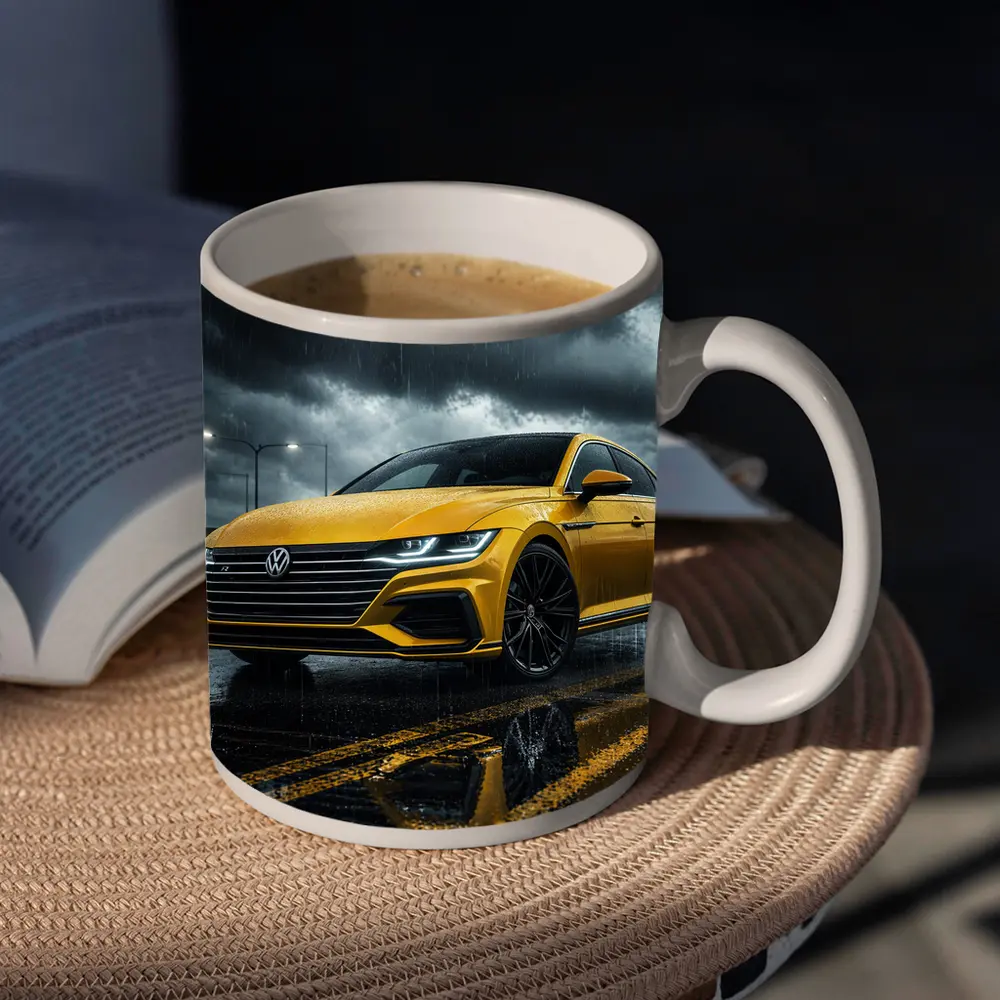 Volkswagen Arteon Yellow in Rainy Storm – Mugs