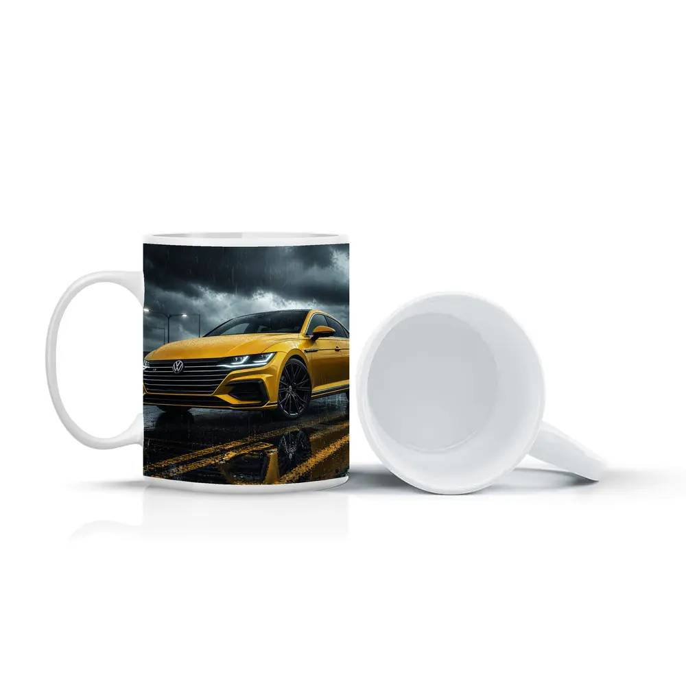 Volkswagen Arteon Yellow in Rainy Storm – Mugs