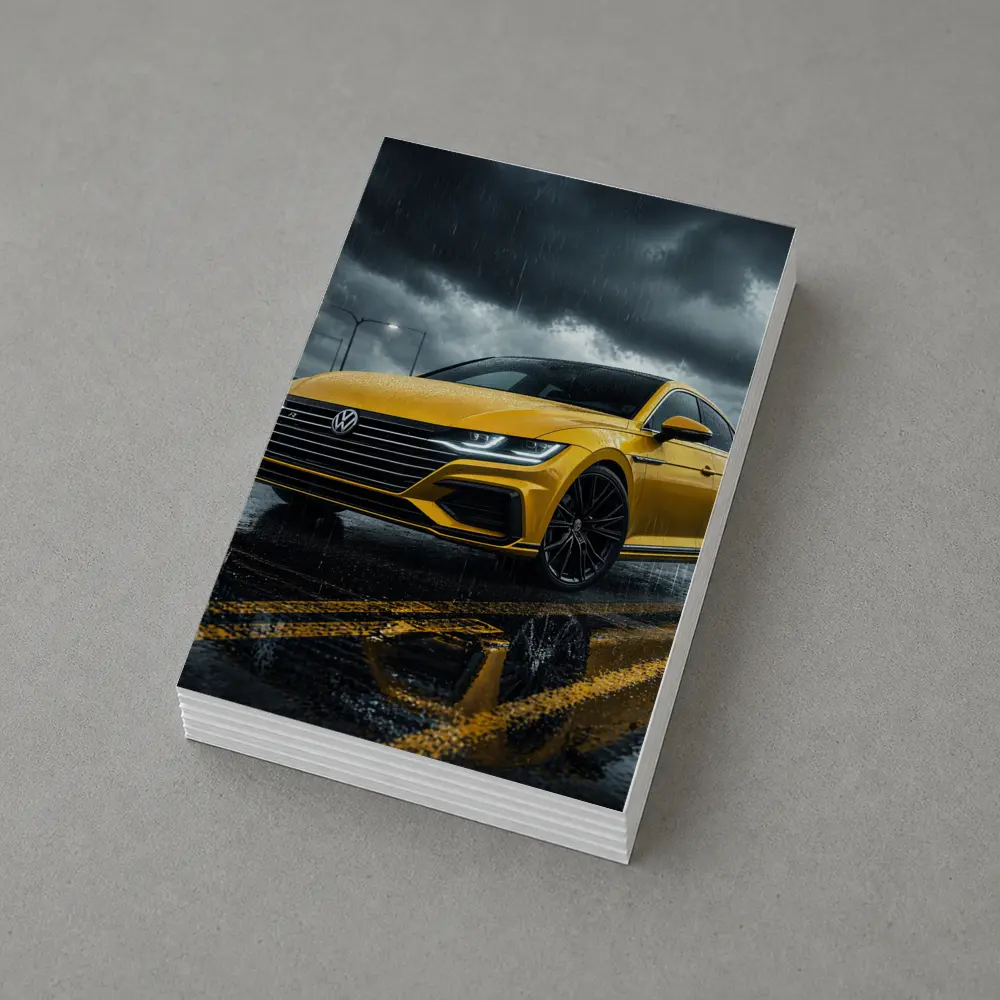 Volkswagen Arteon Yellow in Rainy Storm – Postcards