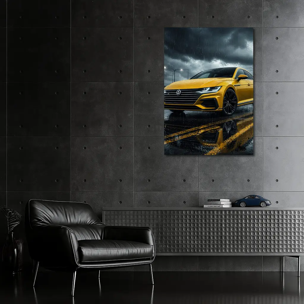 Volkswagen Arteon Yellow in Rainy Storm – Wall Art