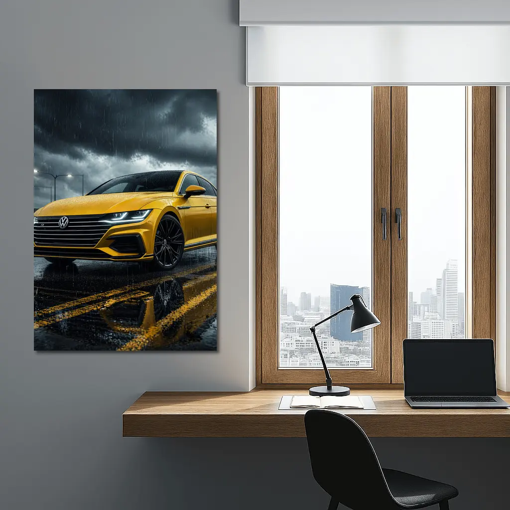 Volkswagen Arteon Yellow in Rainy Storm – Wall Art
