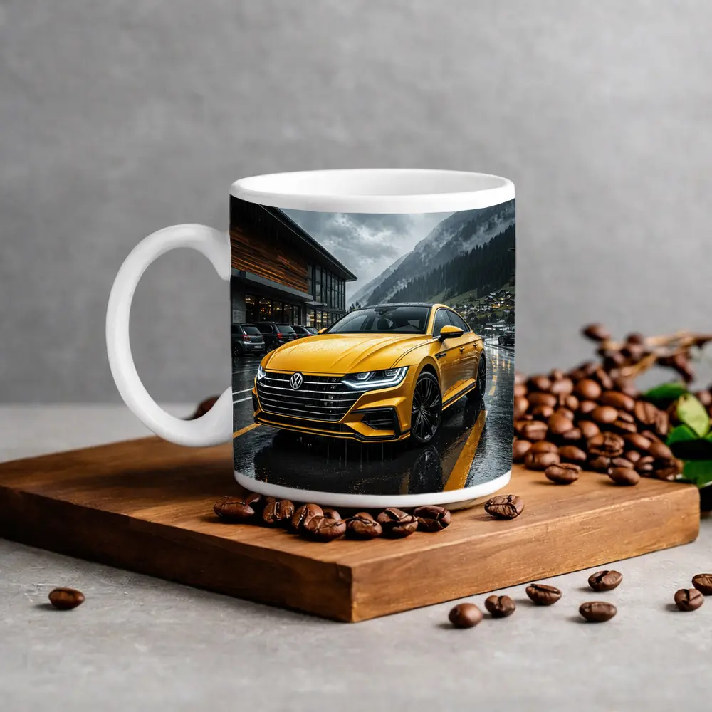 Volkswagen Arteon Yellow Wet Mountain Parking – Mugs