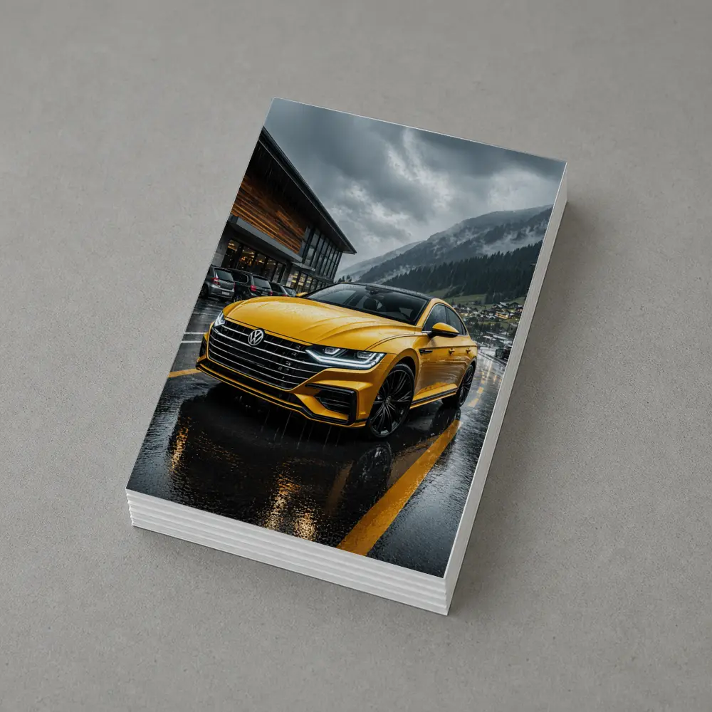Volkswagen Arteon Yellow Wet Mountain Parking – Postcards