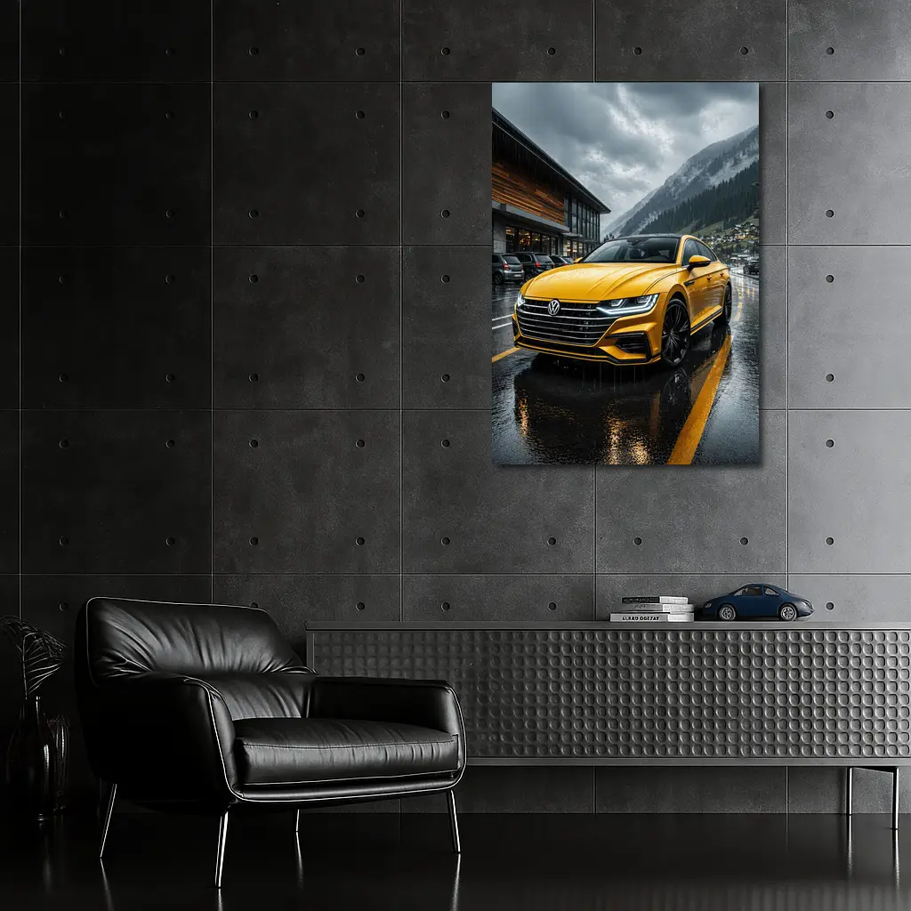Volkswagen Arteon Yellow Wet Mountain Parking – Wall Art