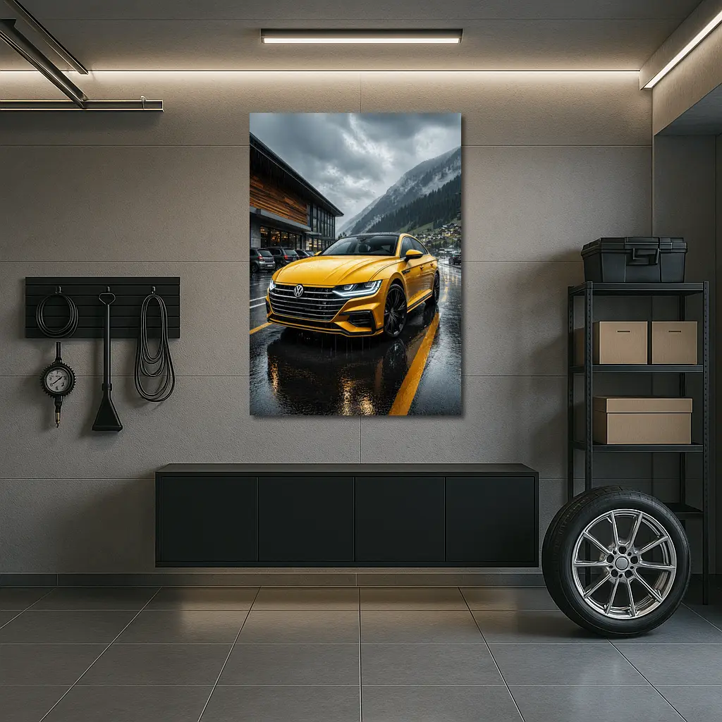 Volkswagen Arteon Yellow Wet Mountain Parking – Wall Art