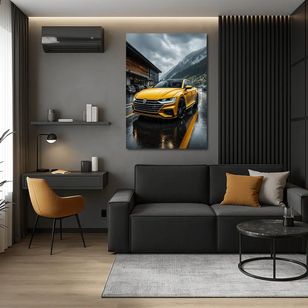 Volkswagen Arteon Yellow Wet Mountain Parking – Wall Art