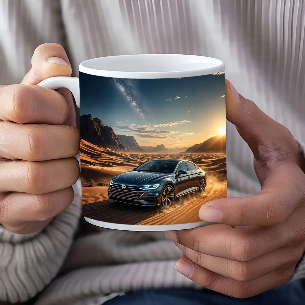 Volkswagen Arteon Driving Through Desert Landscape – Mugs