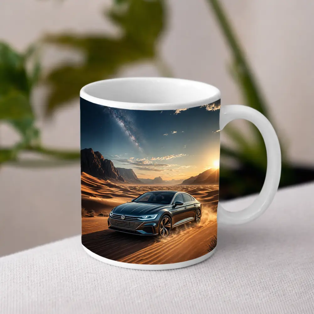 Volkswagen Arteon Driving Through Desert Landscape – Mugs