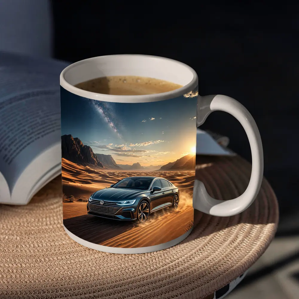 Volkswagen Arteon Driving Through Desert Landscape – Mugs