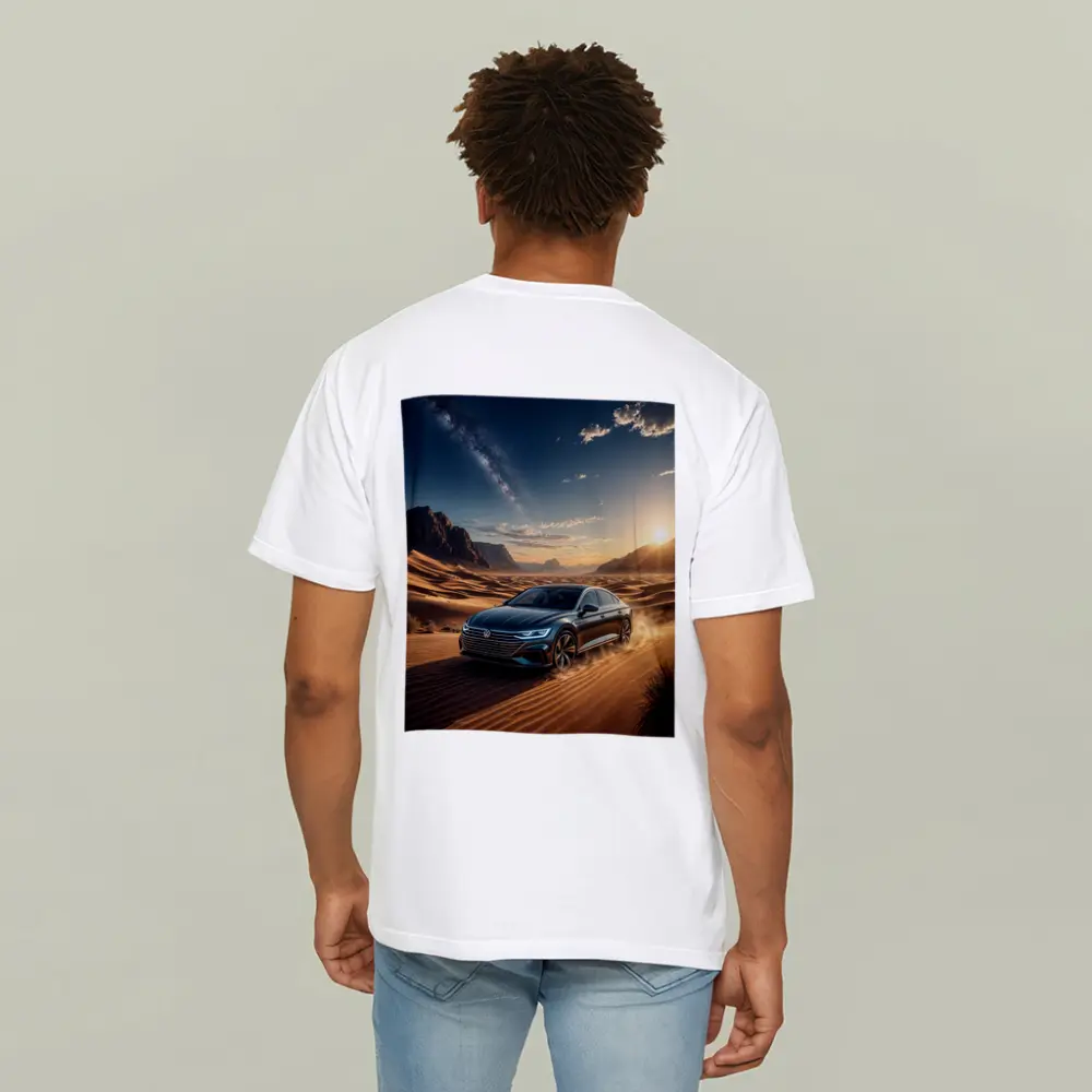 Volkswagen Arteon Driving Through Desert Landscape – T-Shirts