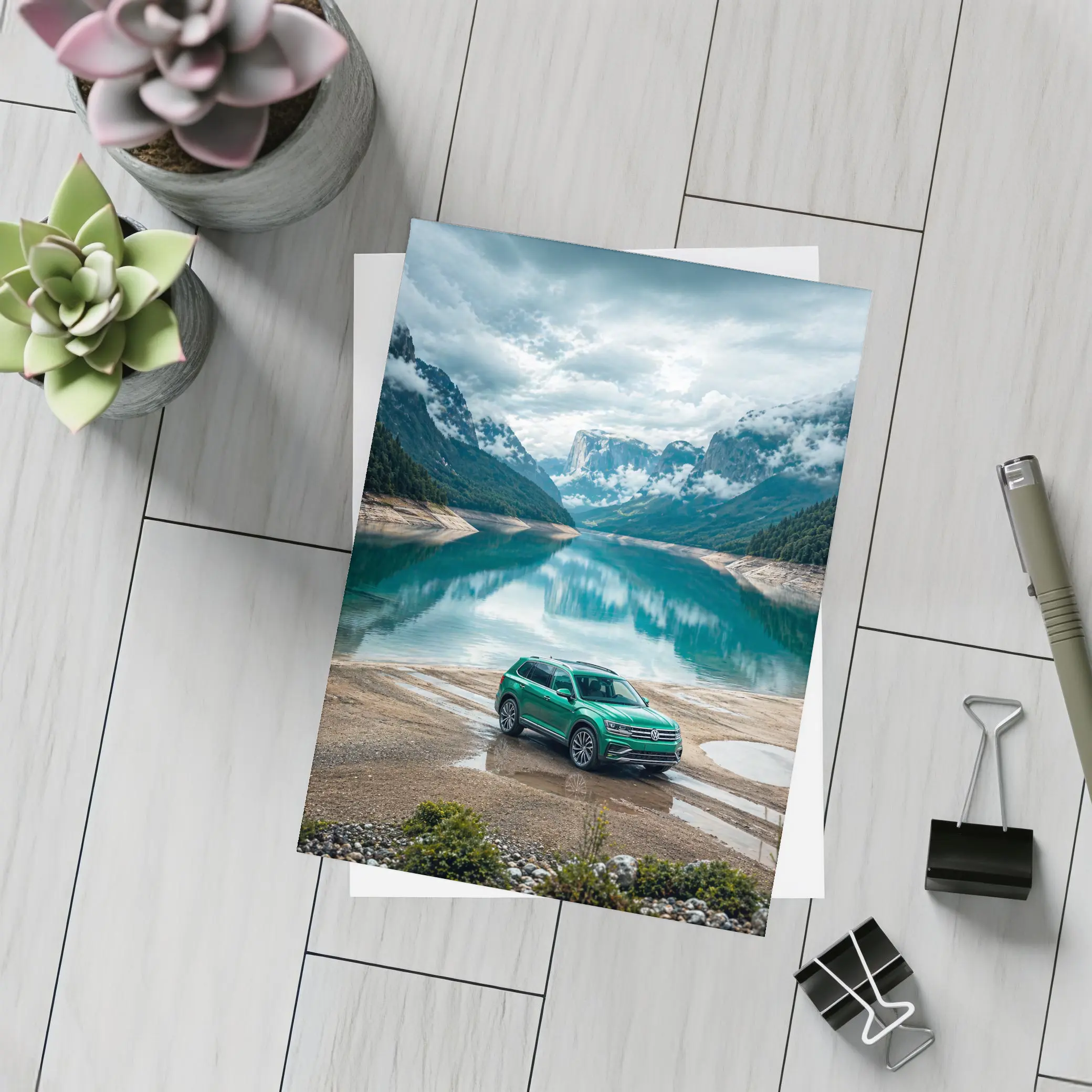 Volkswagen Tiguan Green SUV Mountain Lake – Postcards