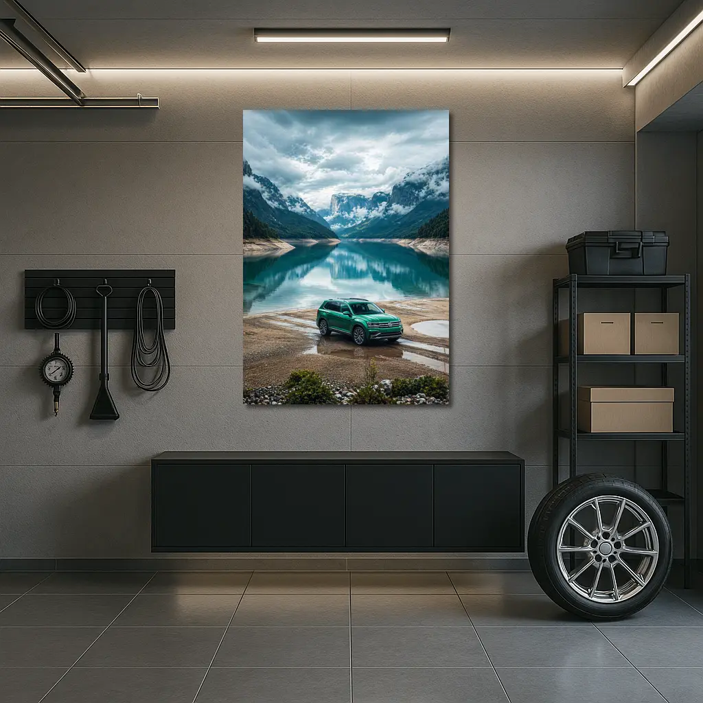 Volkswagen Tiguan Green SUV Mountain Lake – Wall Art