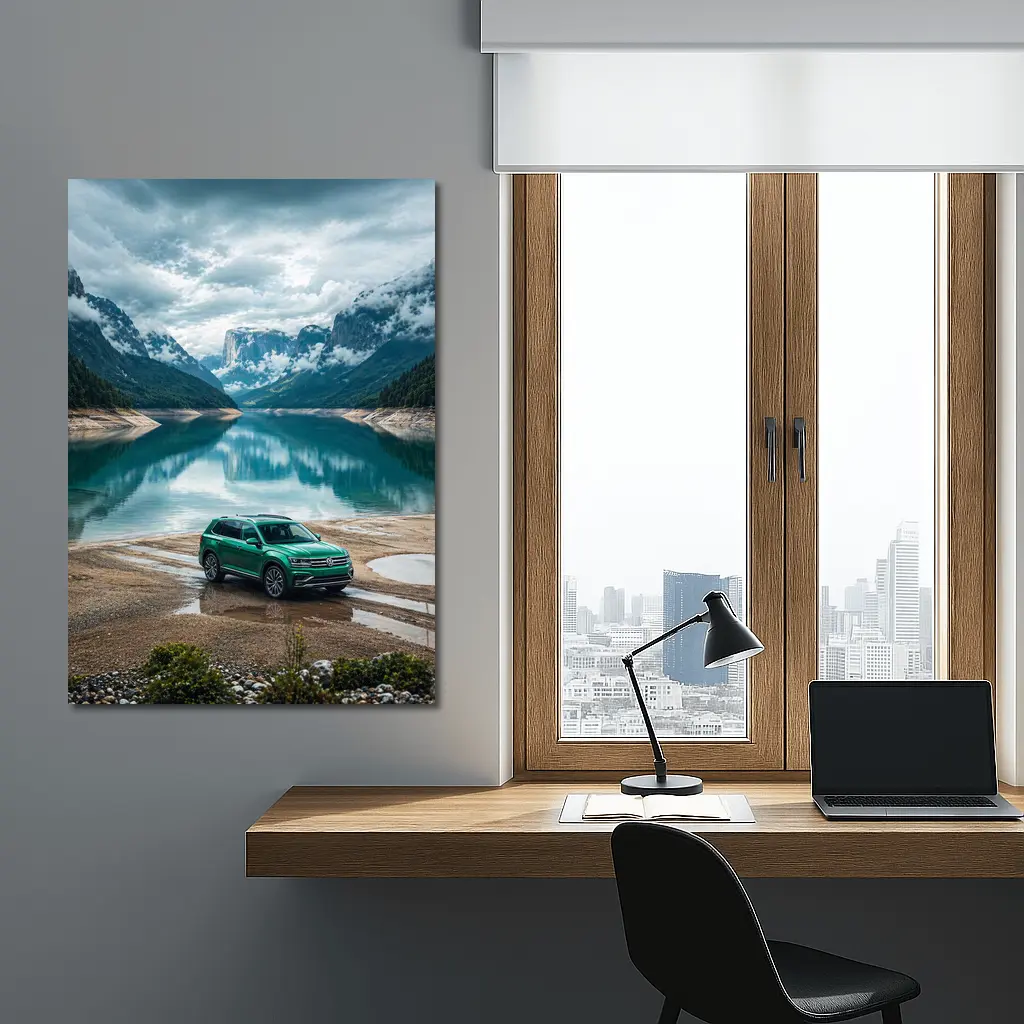 Volkswagen Tiguan Green SUV Mountain Lake – Wall Art