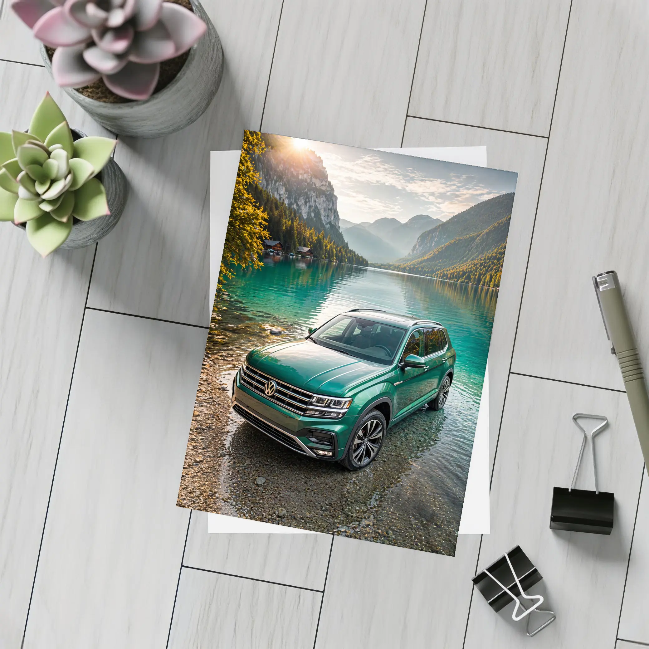 Volkswagen Atlas Green SUV Mountain Lake – Postcards