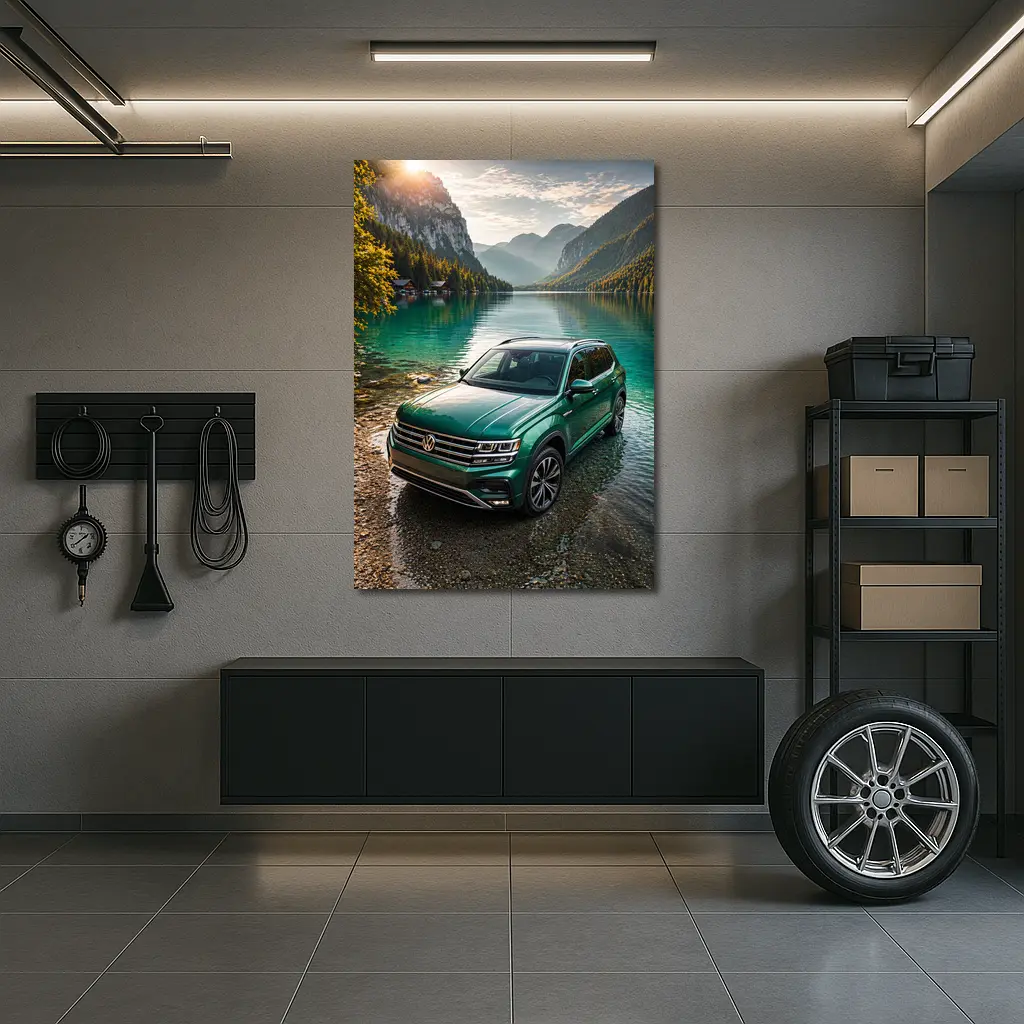 Volkswagen Atlas Green SUV Mountain Lake – Wall Art