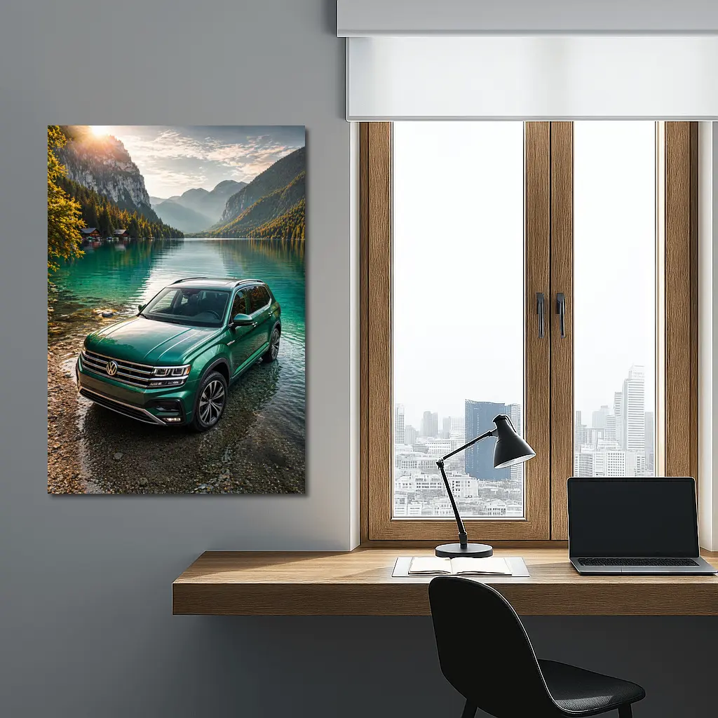 Volkswagen Atlas Green SUV Mountain Lake – Wall Art