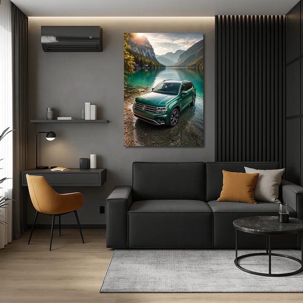 Volkswagen Atlas Green SUV Mountain Lake – Wall Art