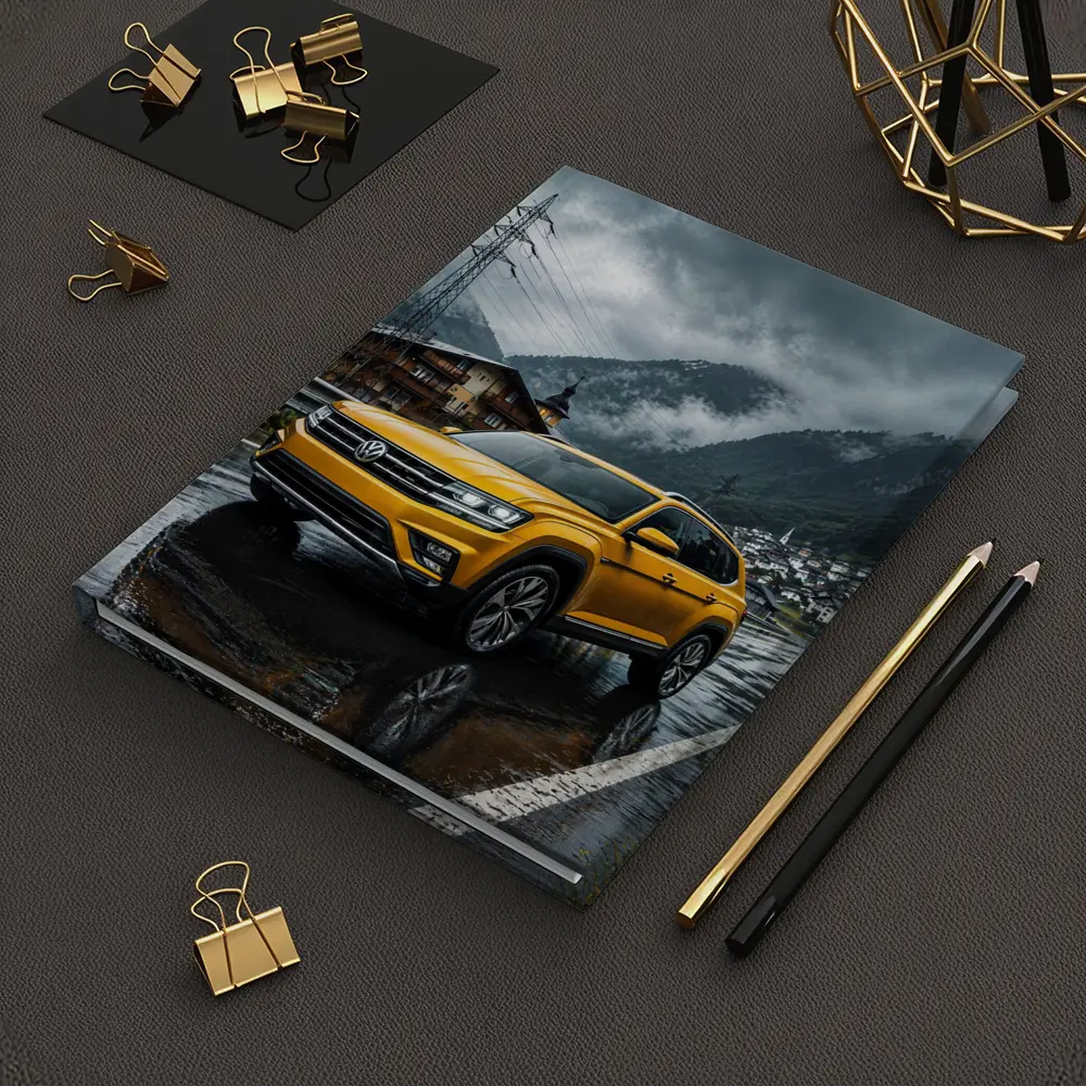 Volkswagen Atlas Yellow SUV Rainy Mountain Village – Notebooks