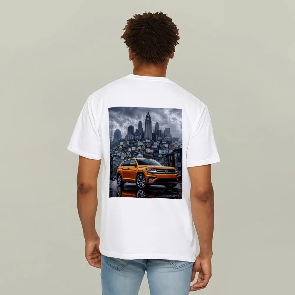 Volkswagen Atlas Orange SUV Rainy City Street – T-Shirts
