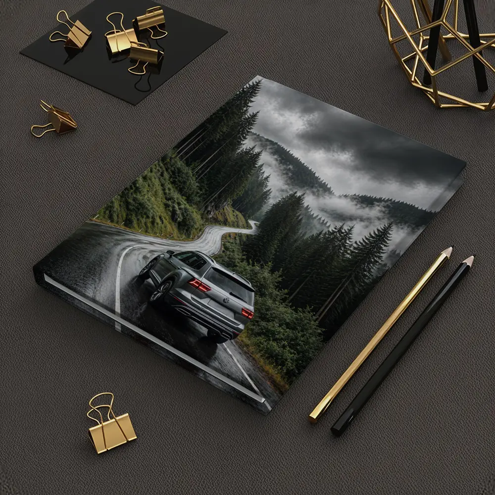 Volkswagen Atlas on Rainy Mountain Forest Road – Notebooks