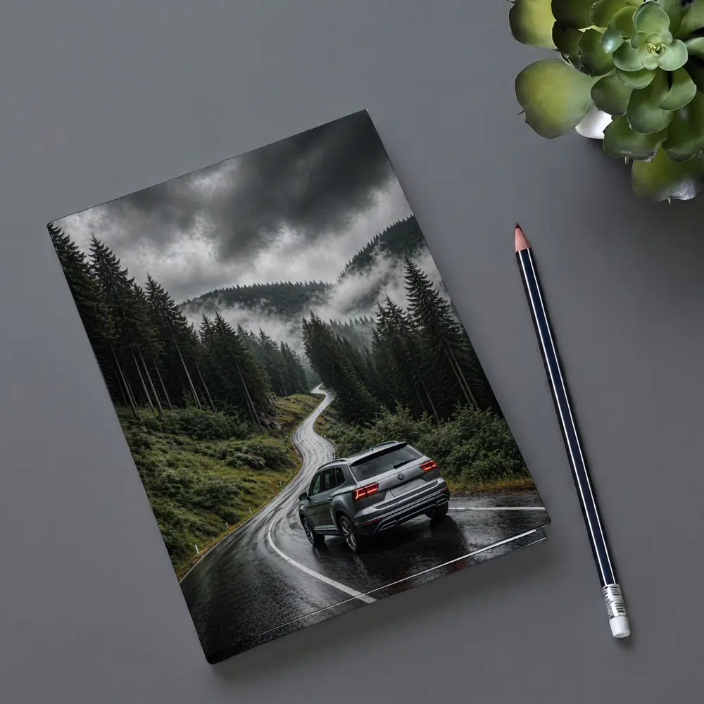 Volkswagen Atlas on Rainy Mountain Forest Road – Notebooks