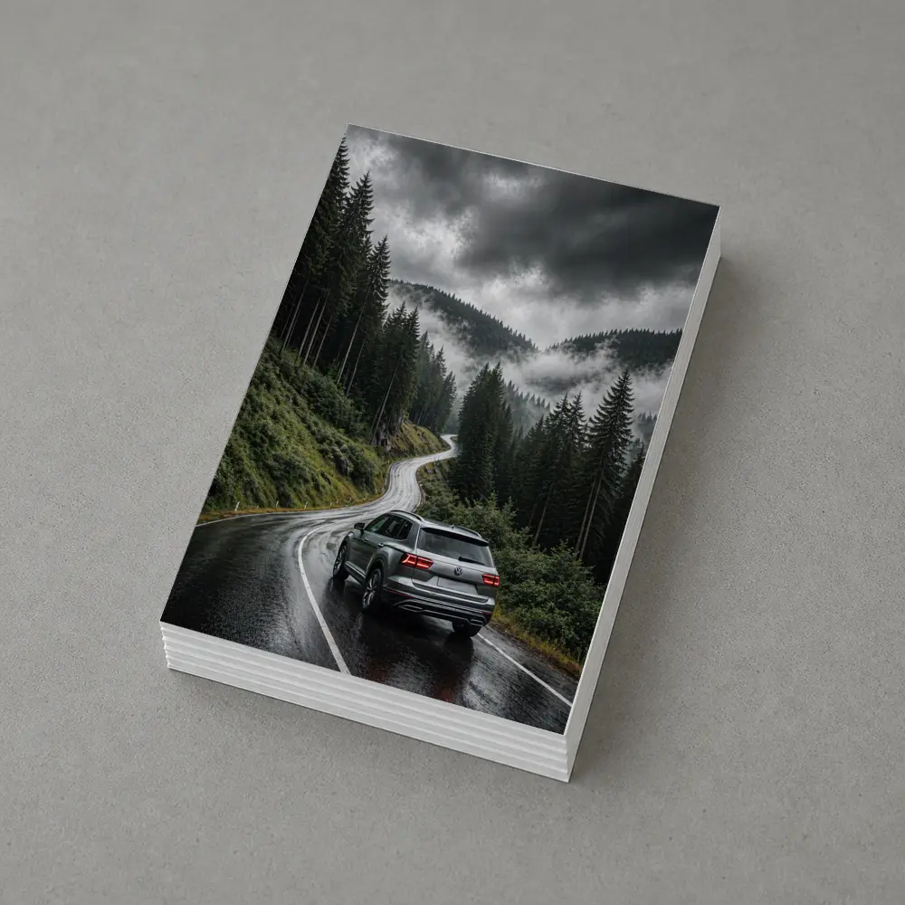Volkswagen Atlas on Rainy Mountain Forest Road – Postcards
