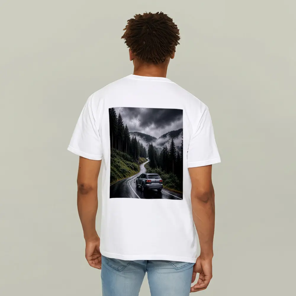 Volkswagen Atlas on Rainy Mountain Forest Road – T-Shirts