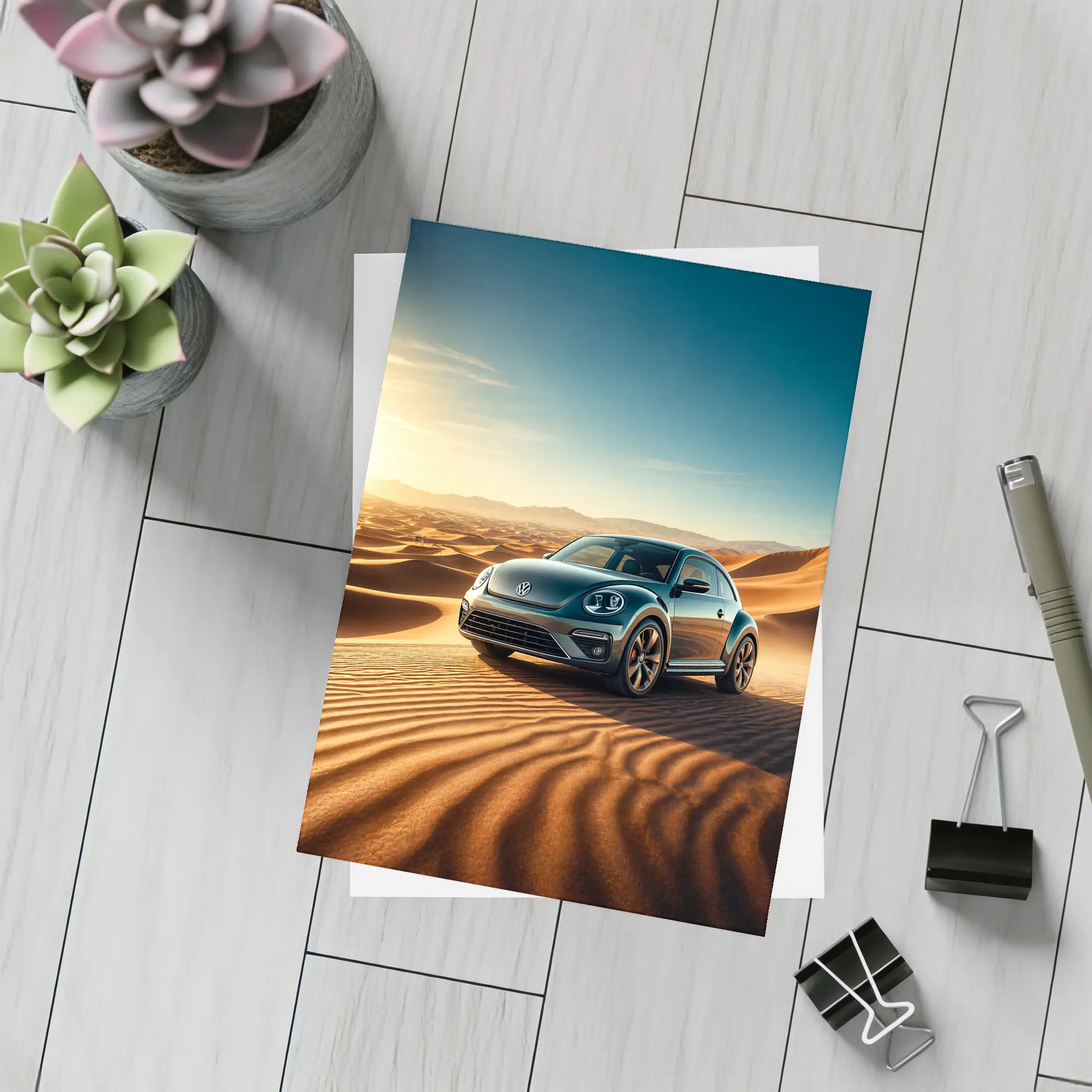 Volkswagen Beetle Desert Dunes Sunset Drive – Postcards