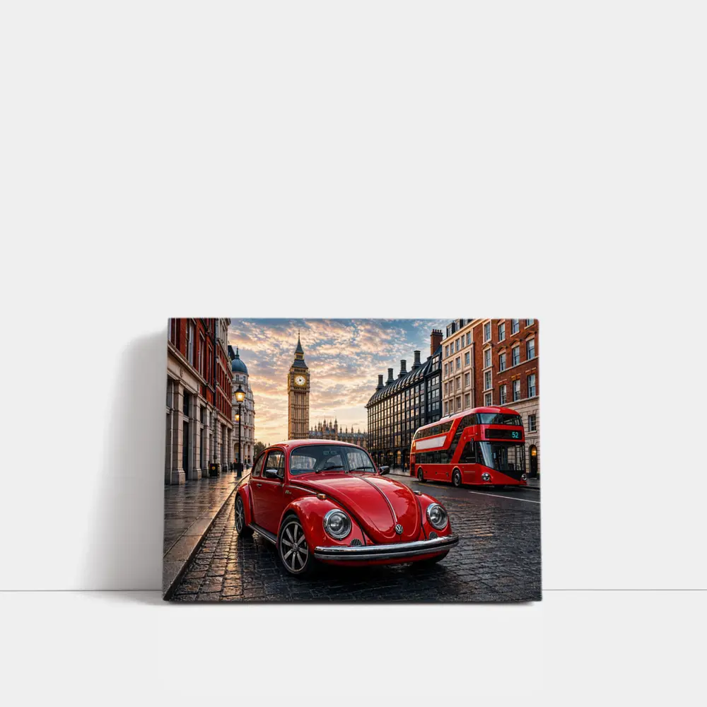 Volkswagen Beetle Red London Big Ben Street – Wall Art