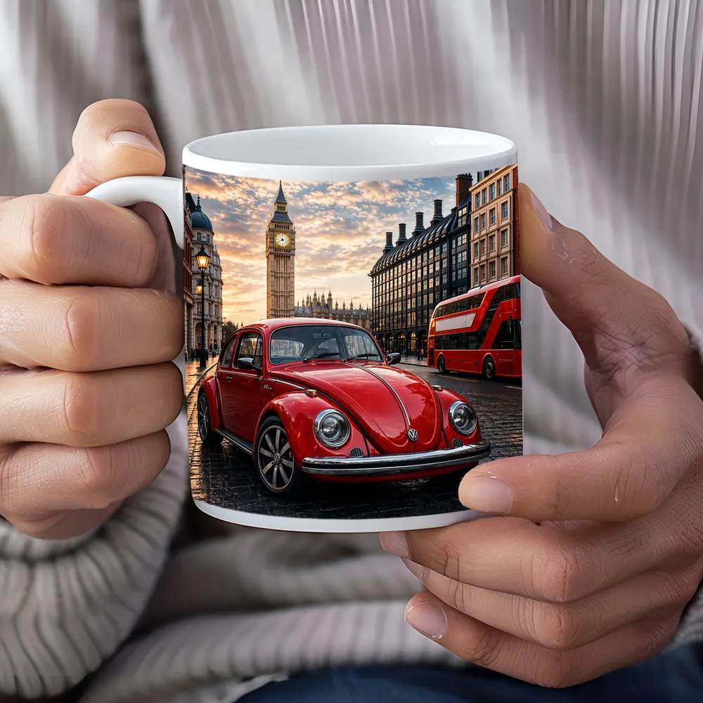 Volkswagen Beetle Red London Big Ben Street – Mugs