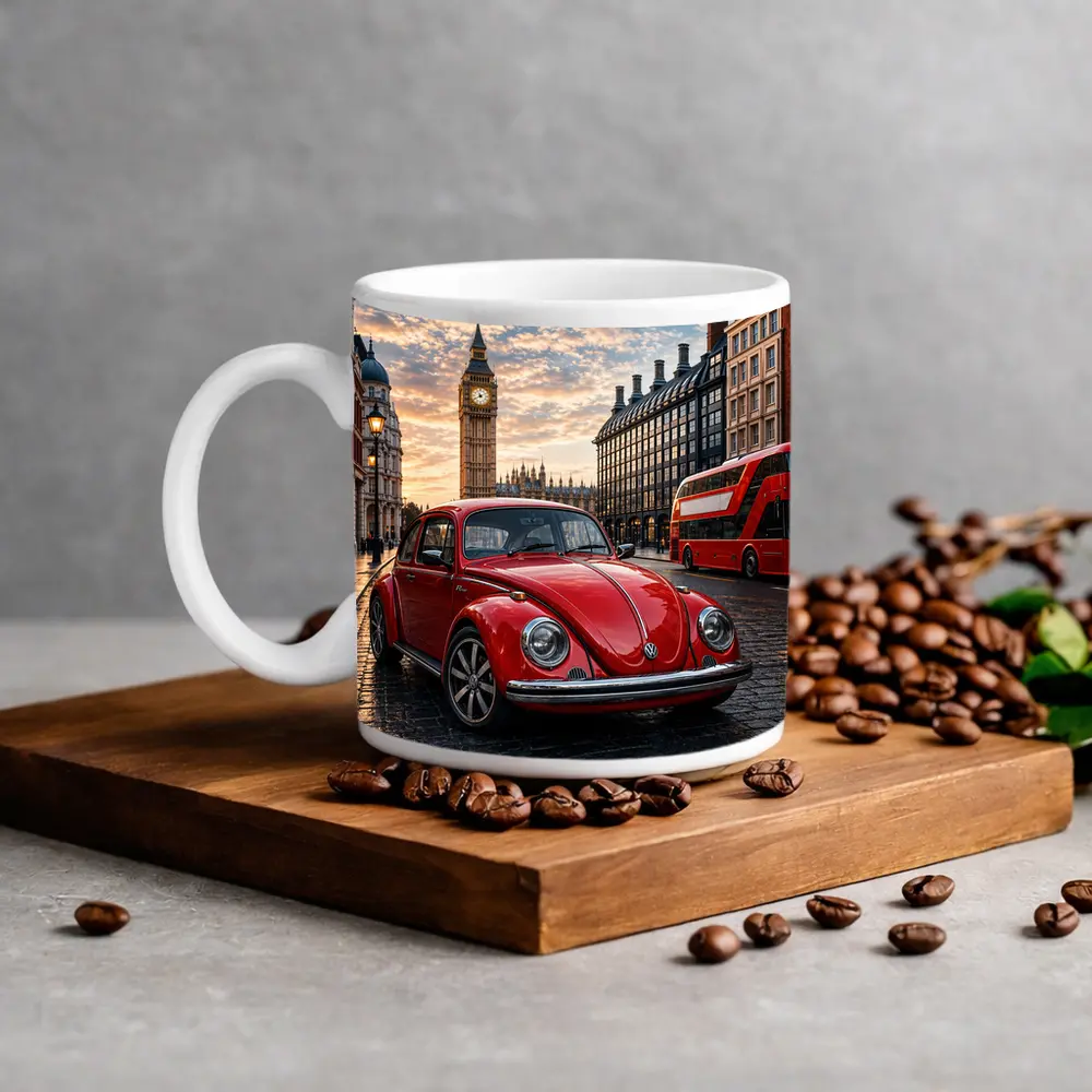 Volkswagen Beetle Red London Big Ben Street – Mugs